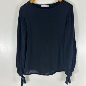 Zara Women’s Knit Scoopneck Sweater with Bows Black Large Polyester Blend